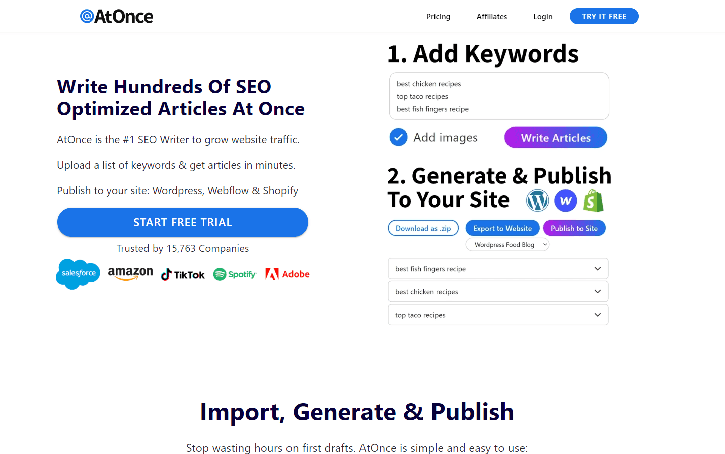 AtOnce SEO article generator interface