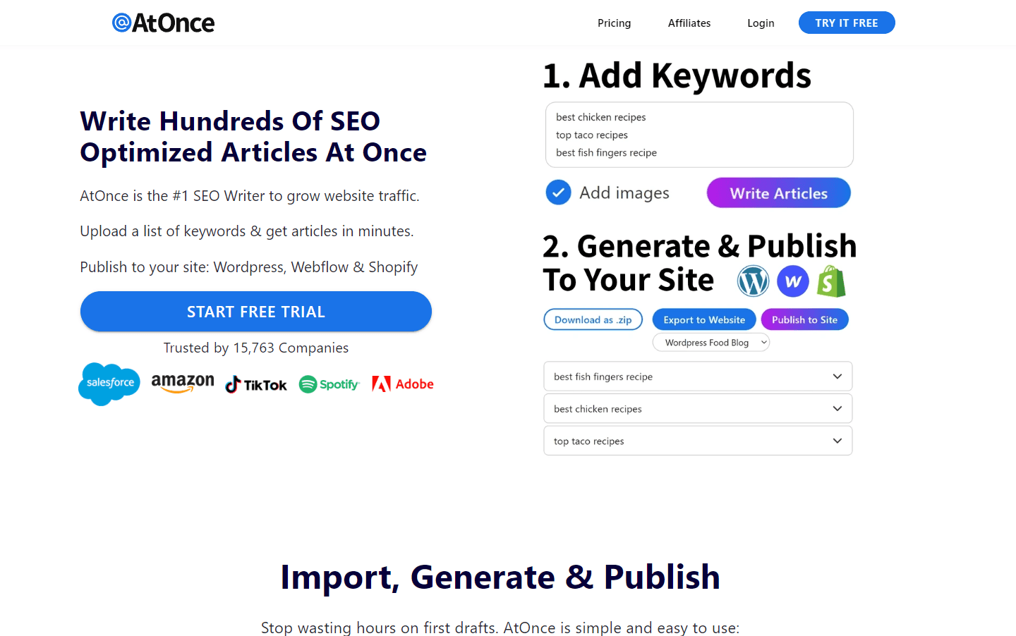 AtOnce SEO article generator interface