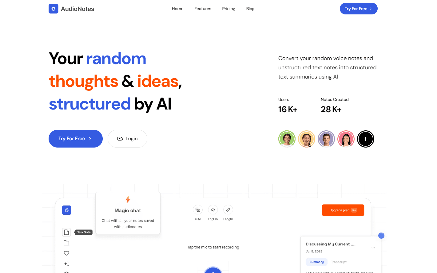 AudioNotes app interface