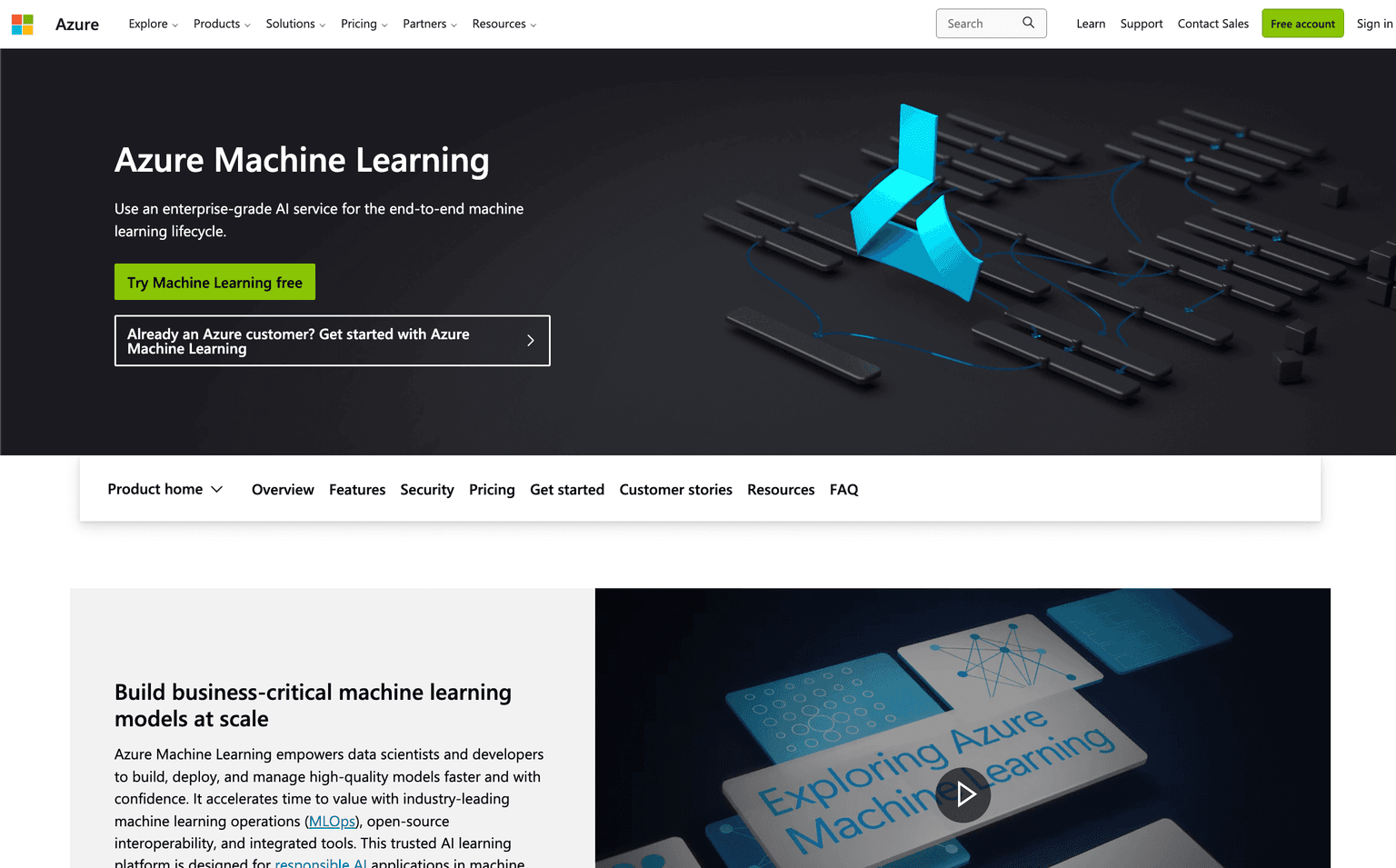 Azure Machine Learning interface showcasing AI tools