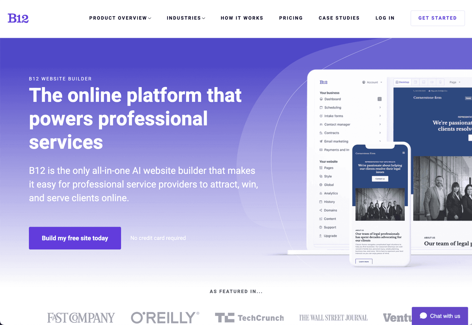 B12 platform interface showcasing website design and client management tools