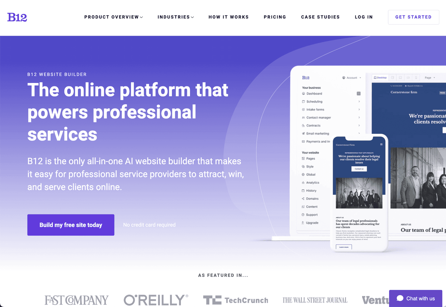 B12 platform interface showcasing website design and client management tools