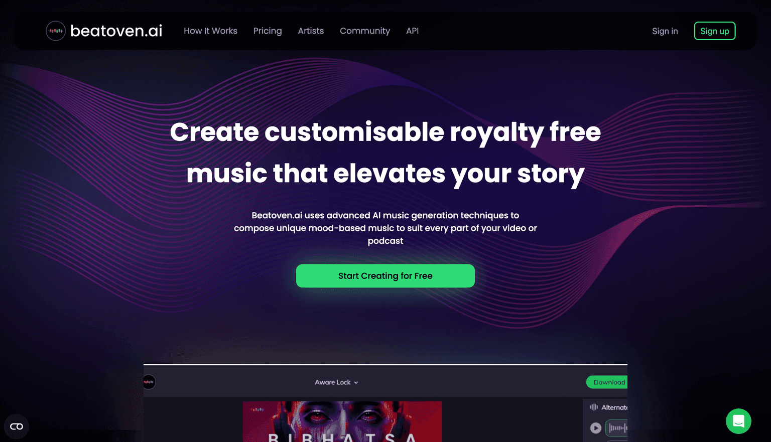 Beatoven.ai ai audio creation tool screenshot