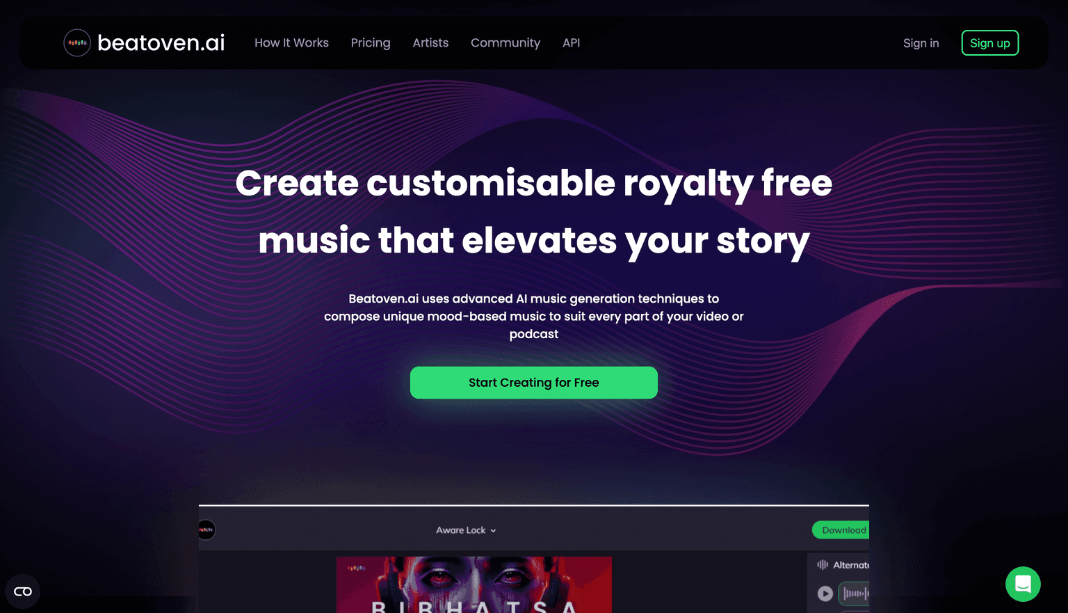 Beatoven.ai ai audio creation tool screenshot