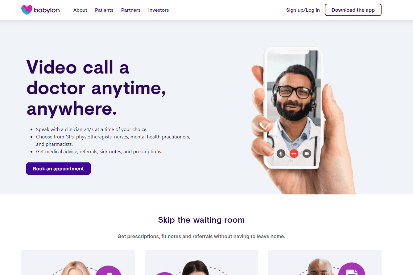 Babylon Health's interface showcasing virtual consultations.