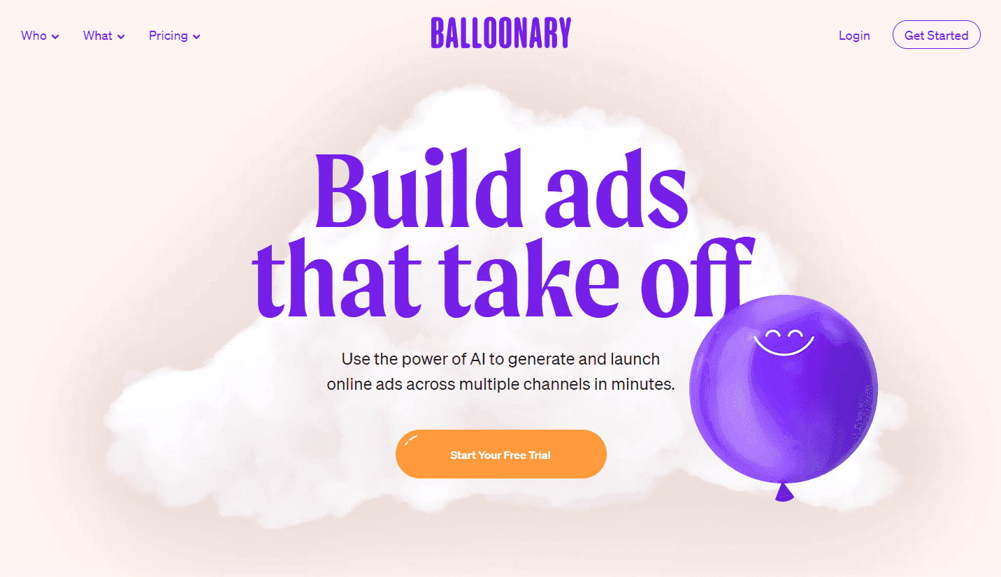 Balloonary's user-friendly interface showcasing ad generation tools.