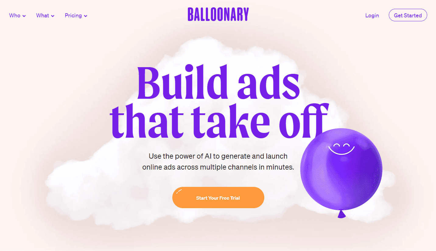 Balloonary's user-friendly interface showcasing ad generation tools.