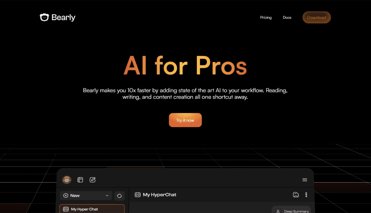 Bearly AI Productivity Tool Interface