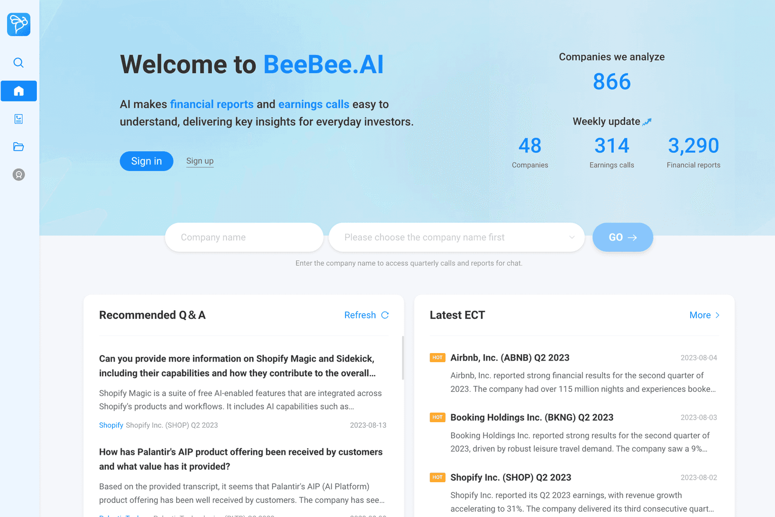 BeeBee AI financial insights dashboard.