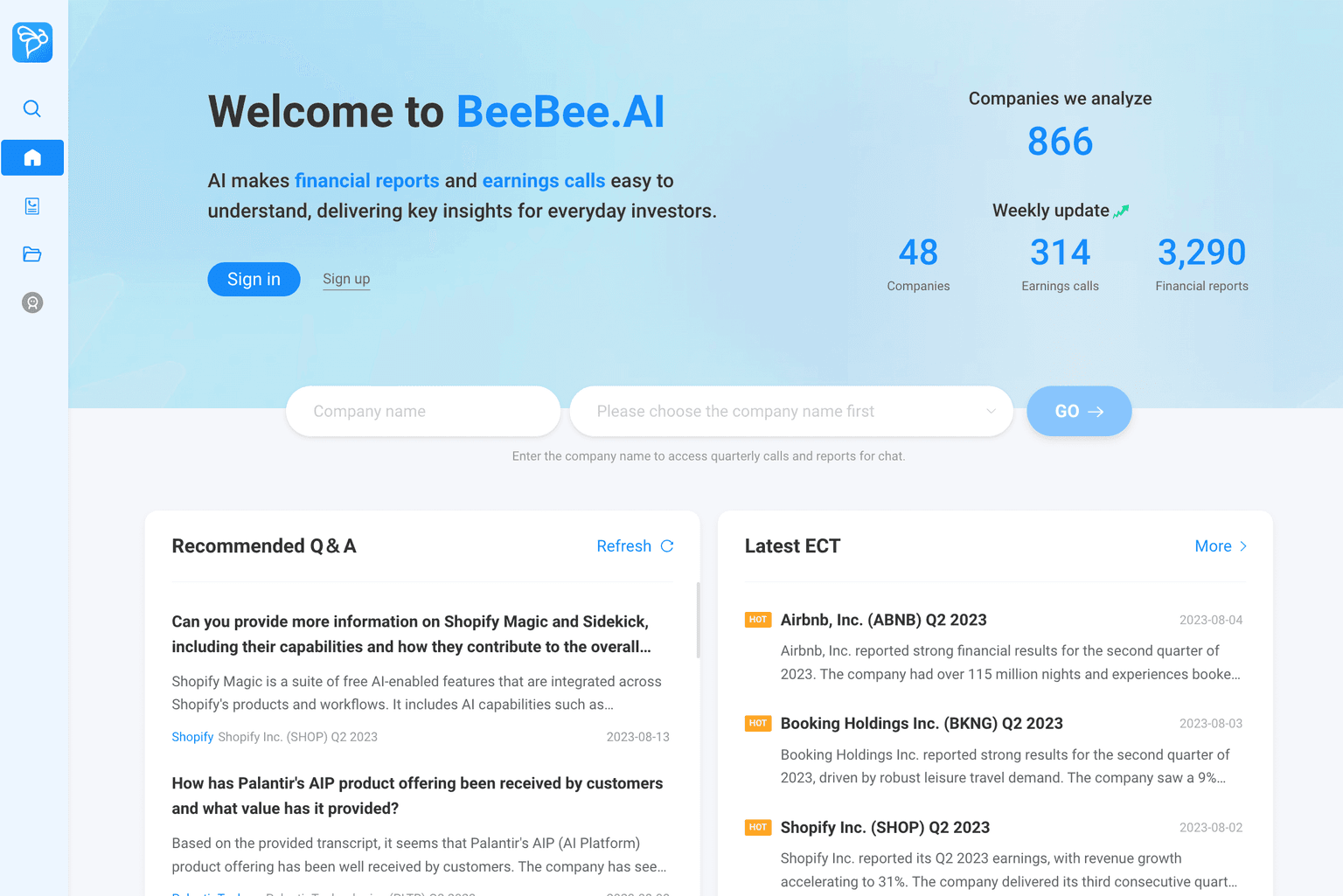 BeeBee AI financial insights dashboard.