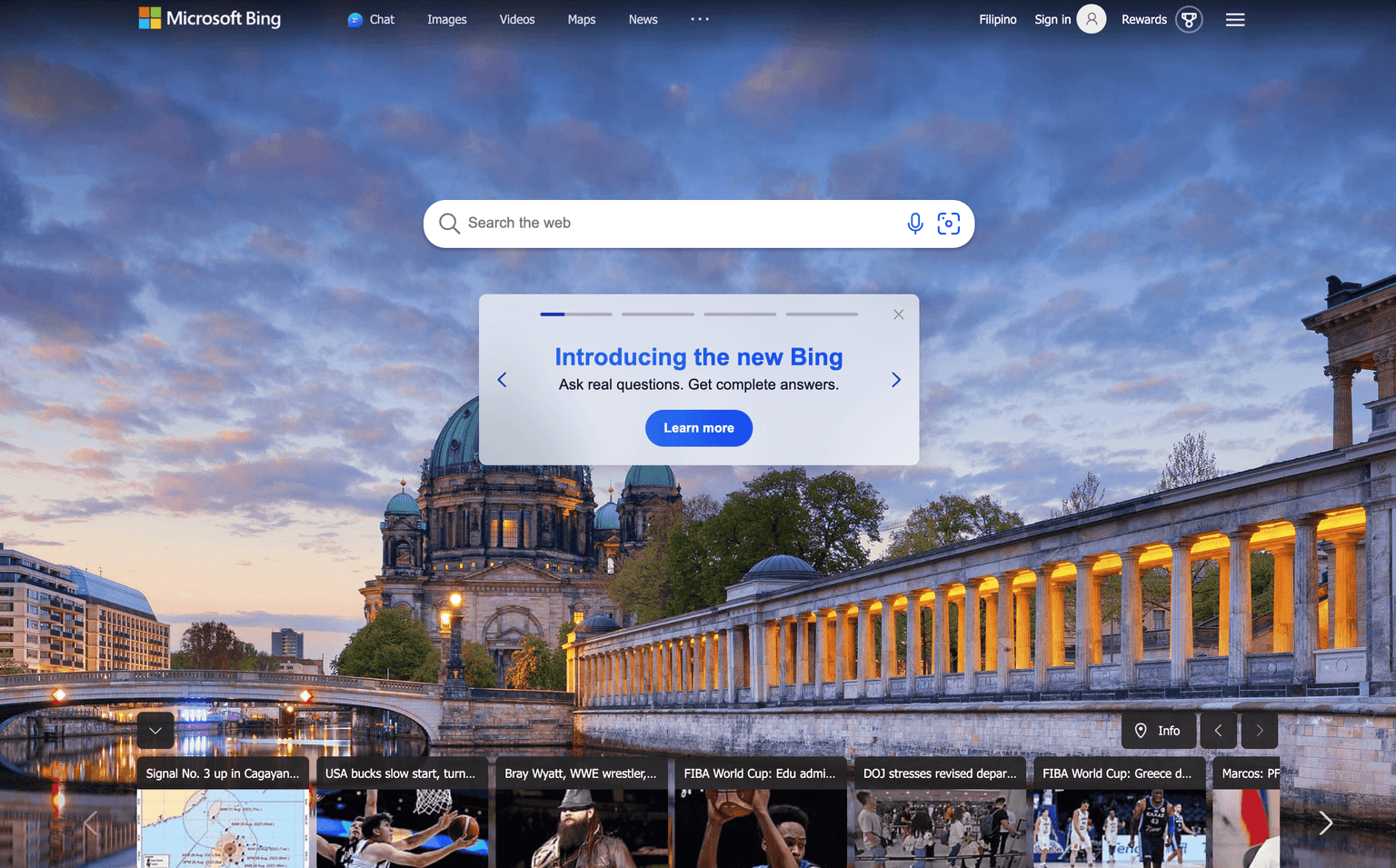 Bing search engine interface