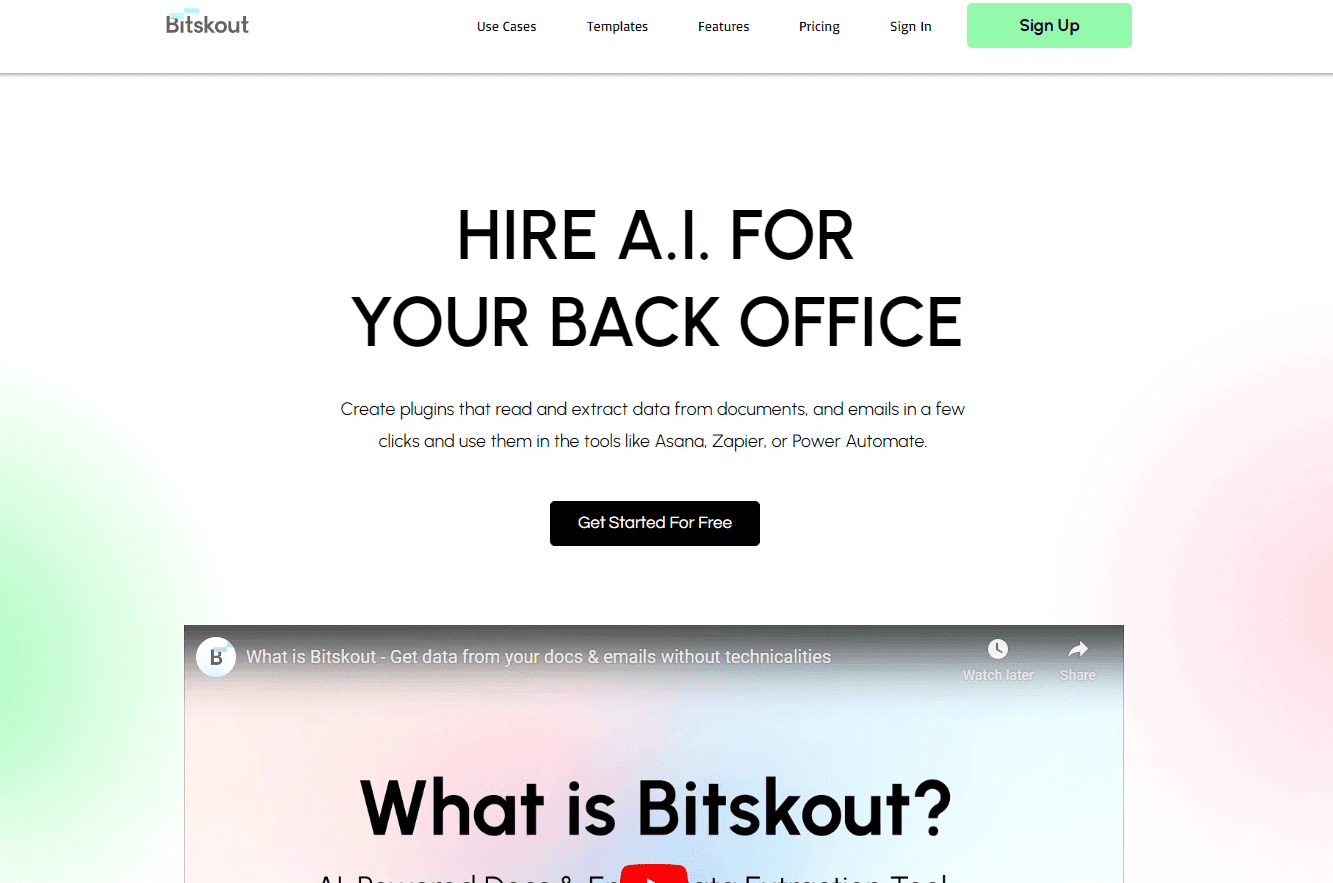 Bitskout dashboard showcasing AI data extraction