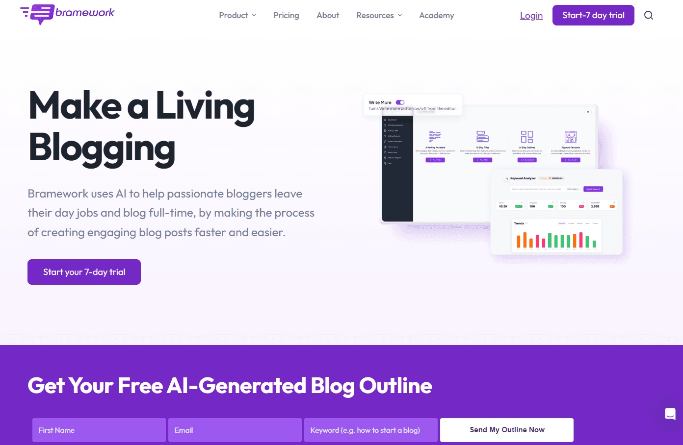 Bramework's user interface showcasing AI-driven blog content generation.