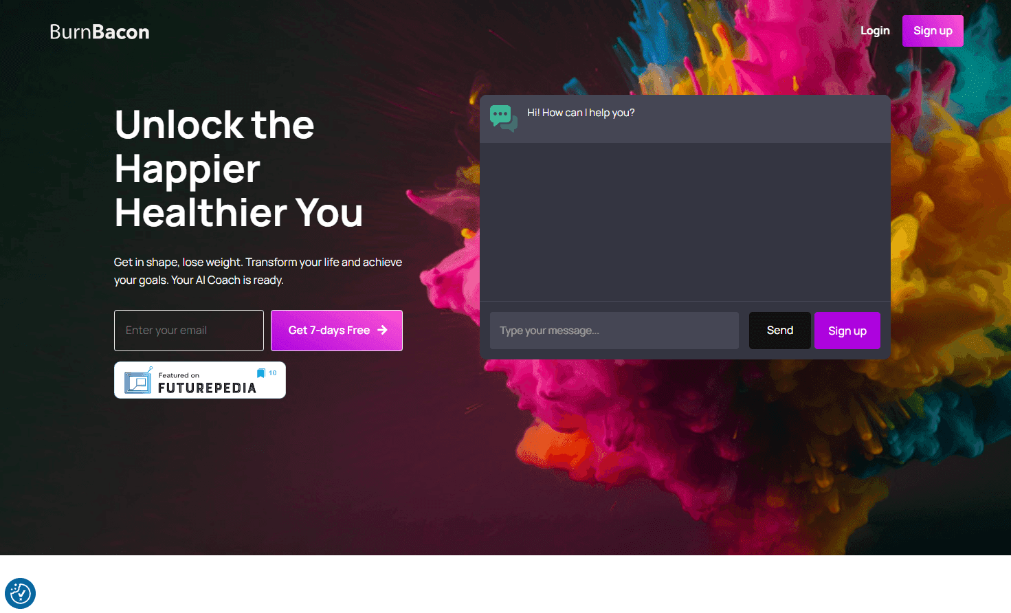 BurnBacon's interface showcasing AI fitness coaching