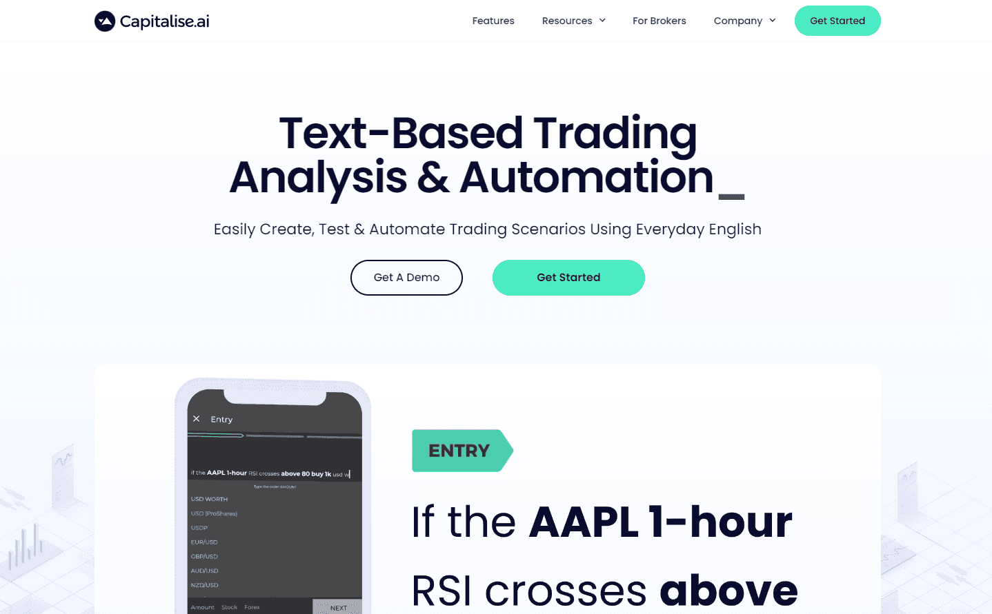 Capitalise.ai Trading Automation Interface