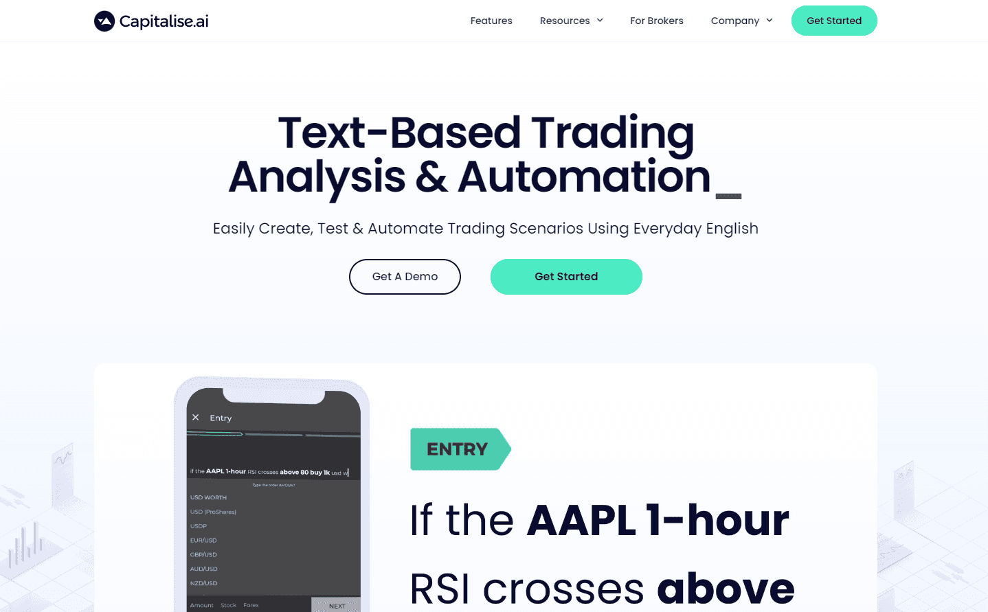 Capitalise.ai Trading Automation Interface