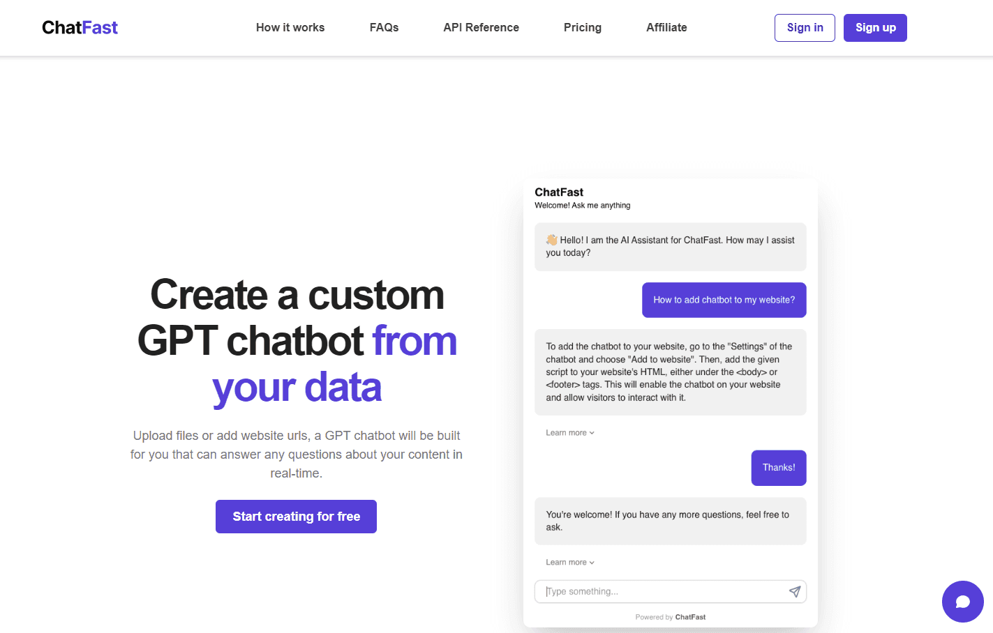 ChatFast - Custom GPT Chatbot Creation