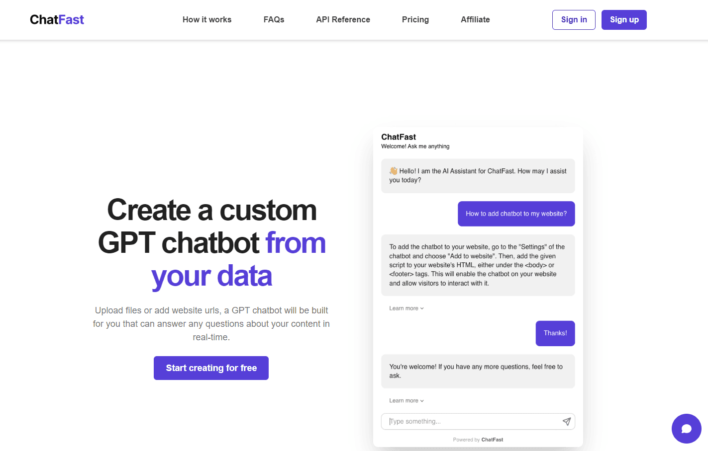 ChatFast - Custom GPT Chatbot Creation