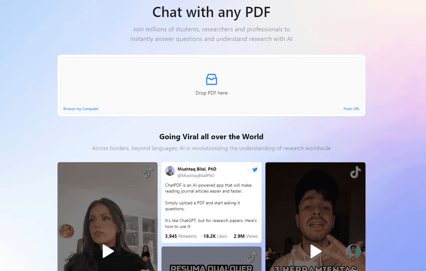 ChatPDF's interactive interface for engaging with PDF documents.