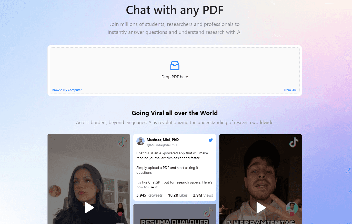 ChatPDF's interactive interface for engaging with PDF documents.