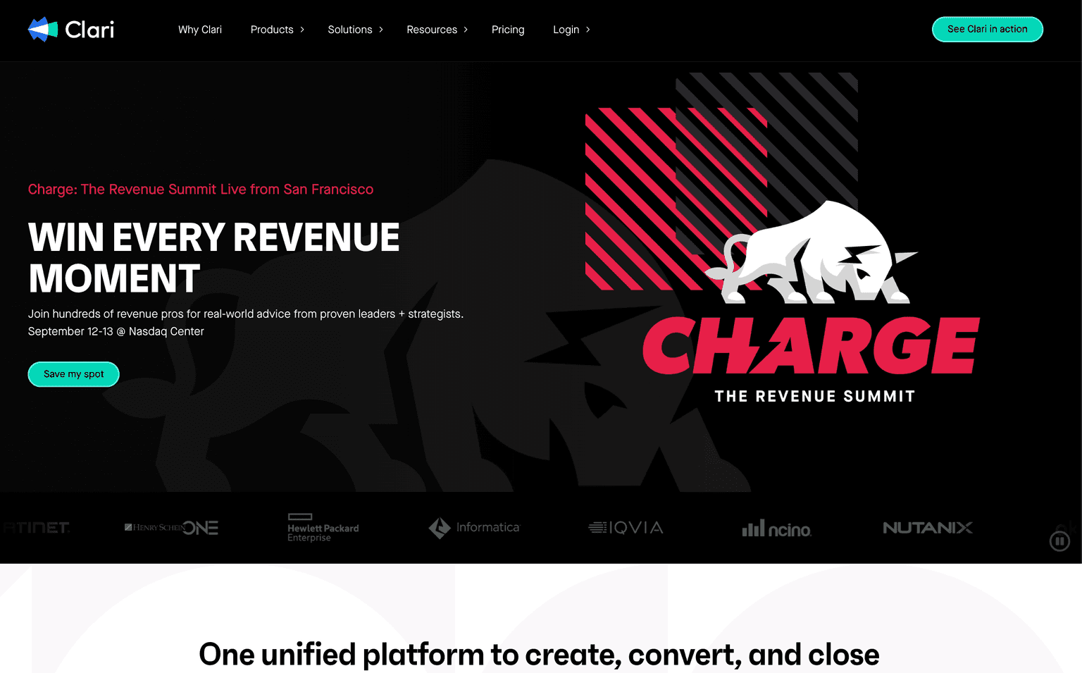 Clari platform dashboard showcasing revenue insights.