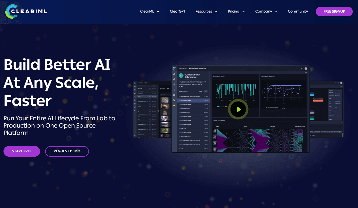 ClearML platform interface showcasing AI tools.