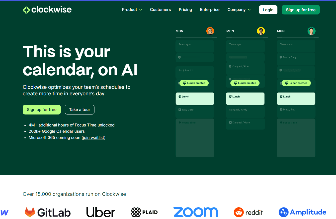 Clockwise interface showcasing optimized calendar