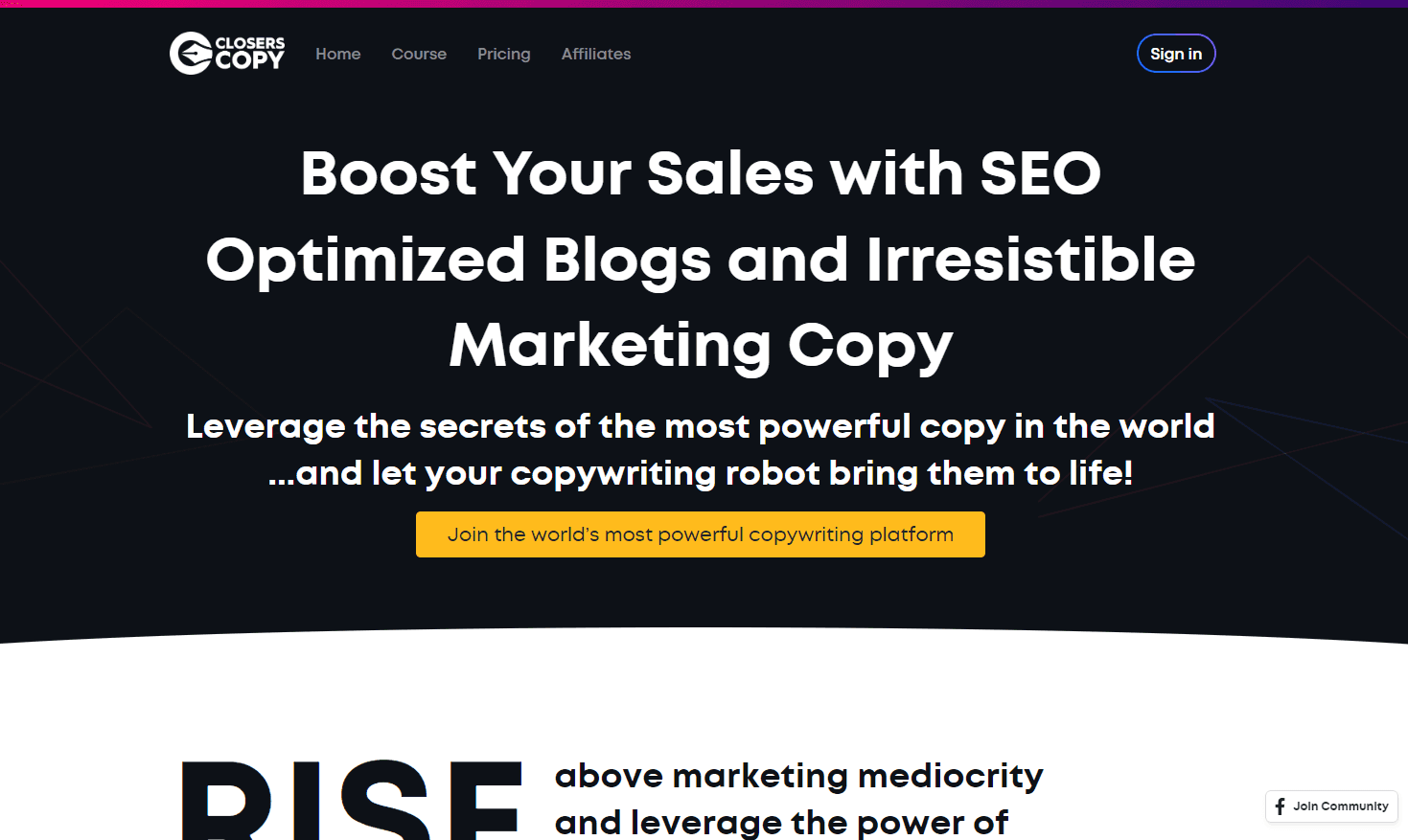 ClosersCopy Copywriting Software Interface