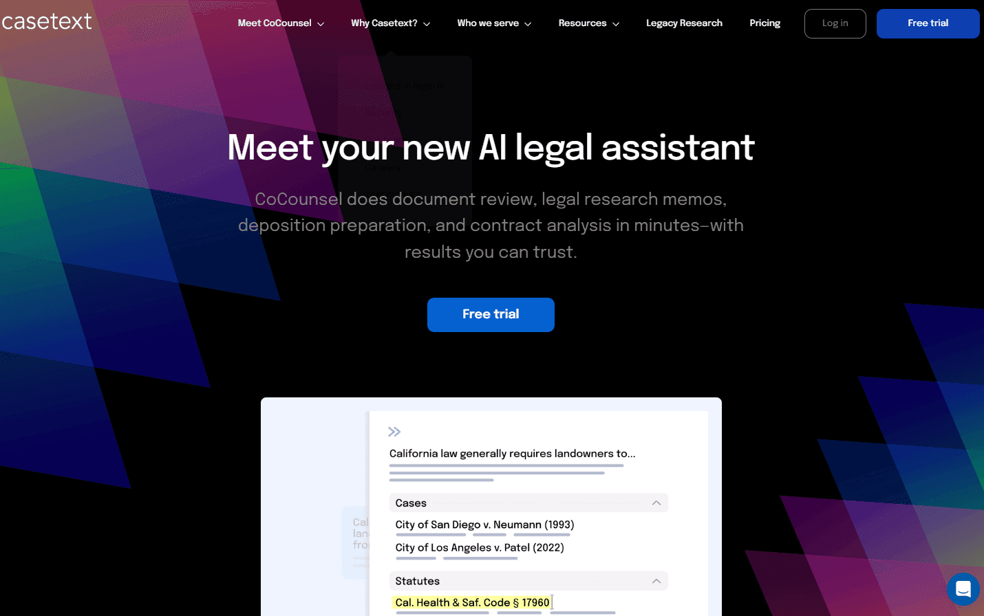 CoCounsel interface showcasing AI-driven legal tools