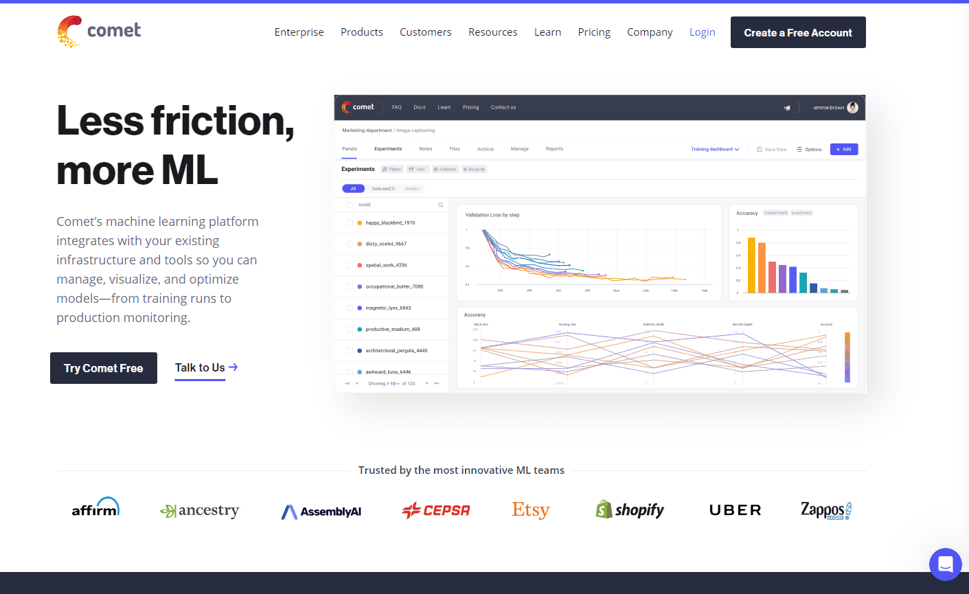 Comet ML platform dashboard