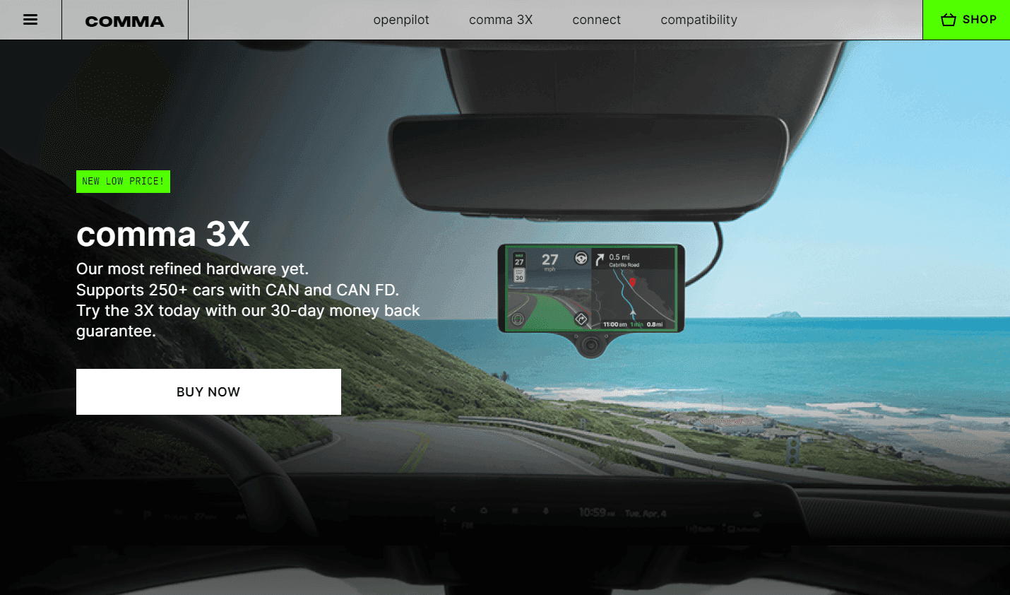 Comma.ai's interface showcasing real-time driving assistance.