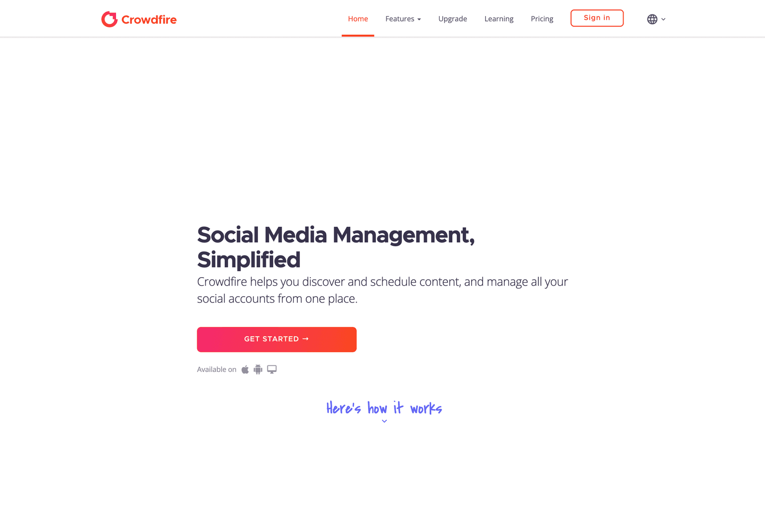Crowdfire dashboard showcasing features