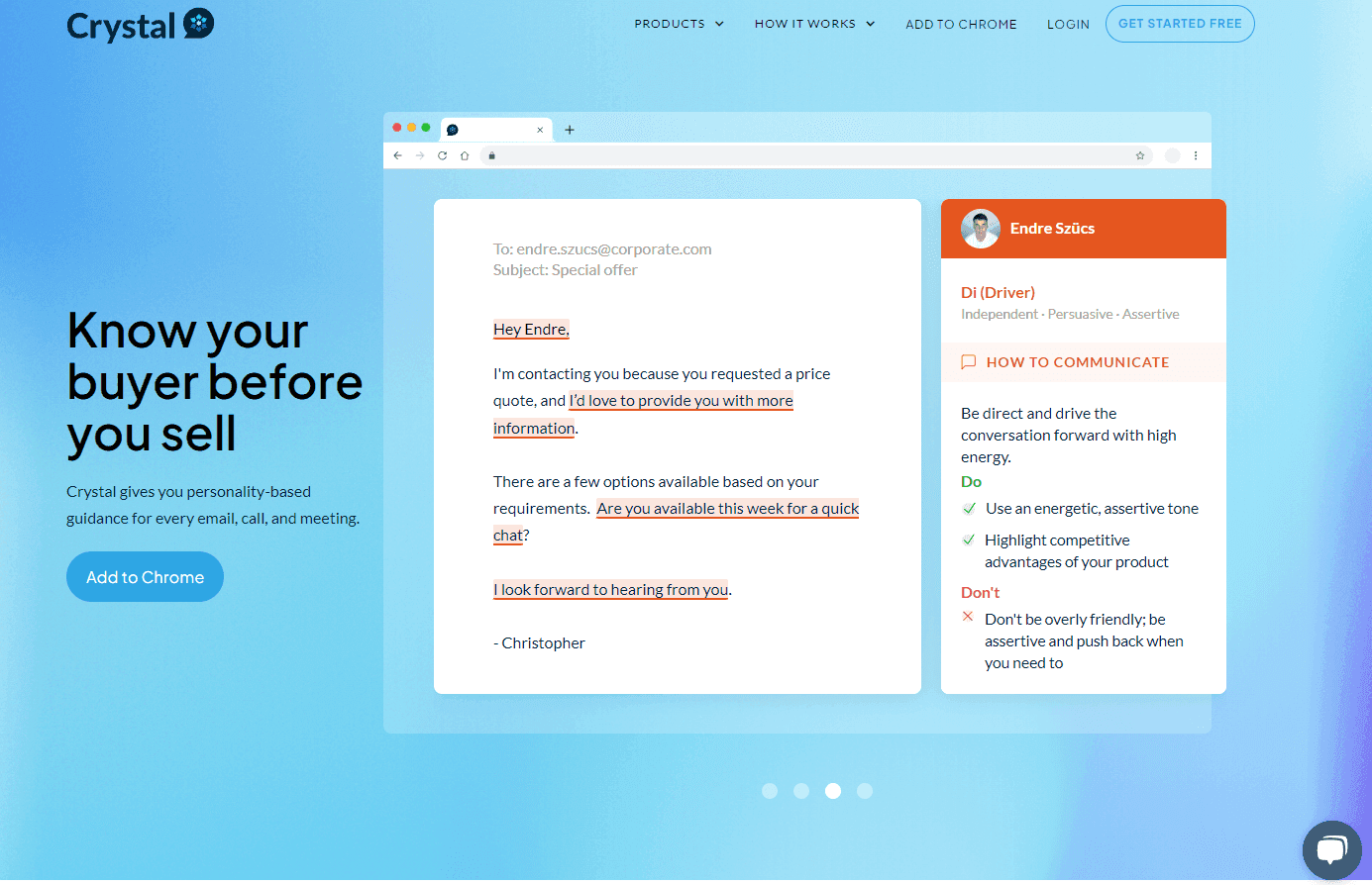 Crystal's interface showcasing personality insights