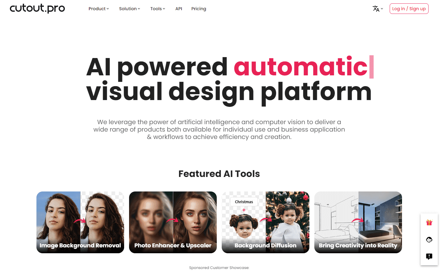 Cutout.Pro interface showcasing AI-powered photo and video editing tools.