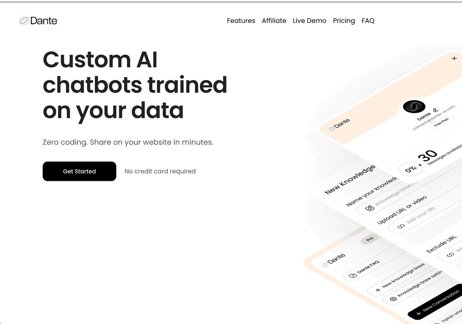 Dante AI customer support tool screenshot