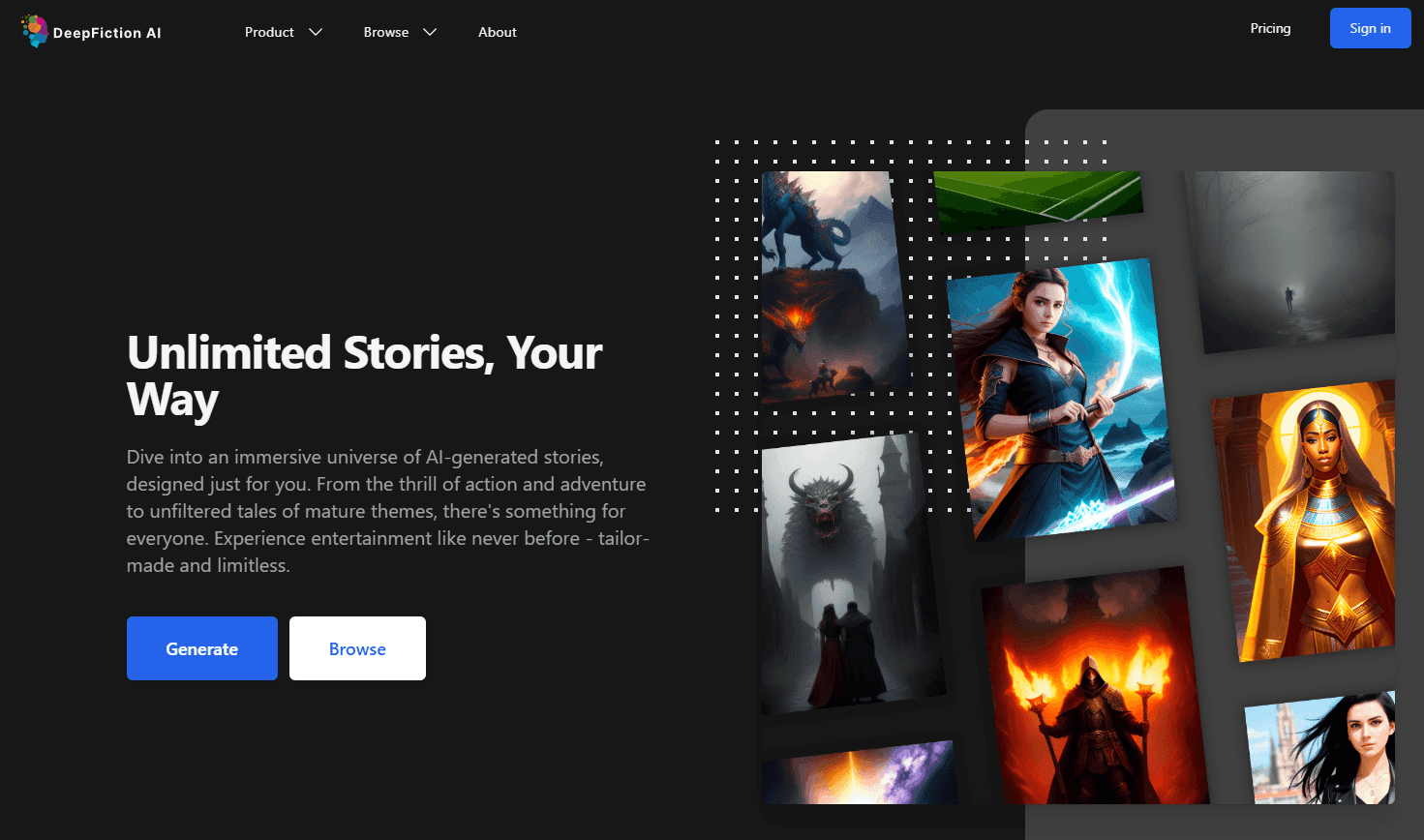 DeepFiction's immersive AI-generated story platform.