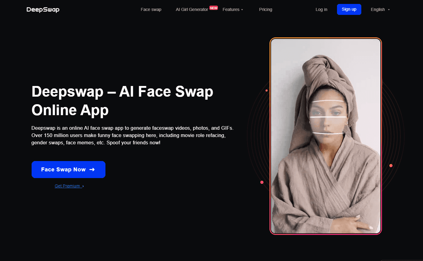 DeepSwap platform showcasing advanced face swap capabilities.