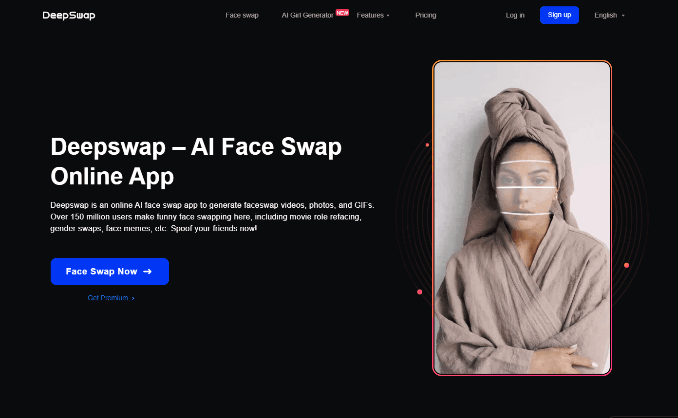 DeepSwap platform showcasing advanced face swap capabilities.
