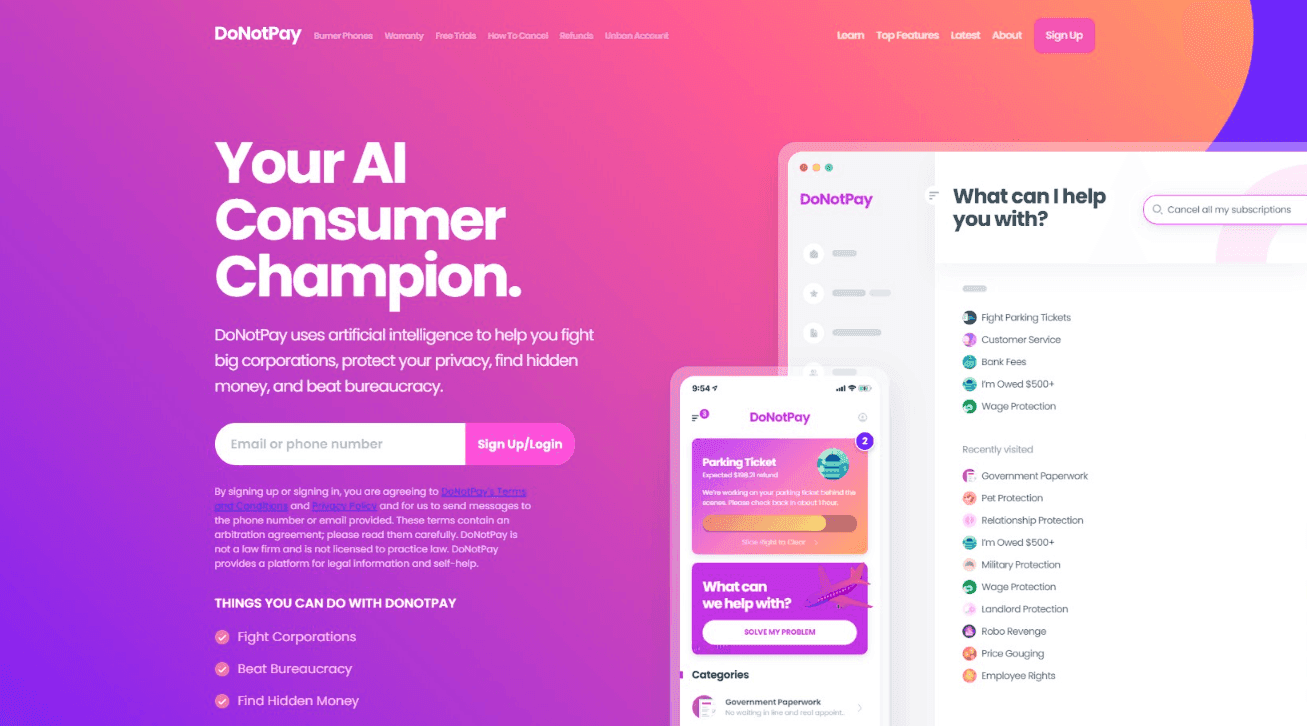 DoNotPay Legal Assistance Tool