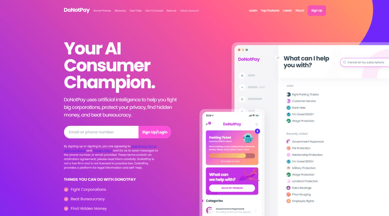 DoNotPay Legal Assistance Tool