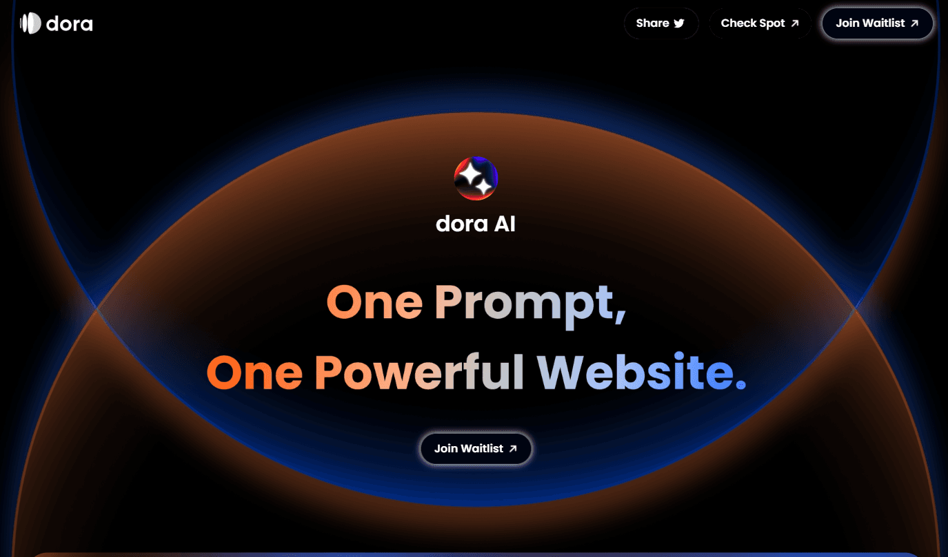Dora AI's innovative text-to-website interface.