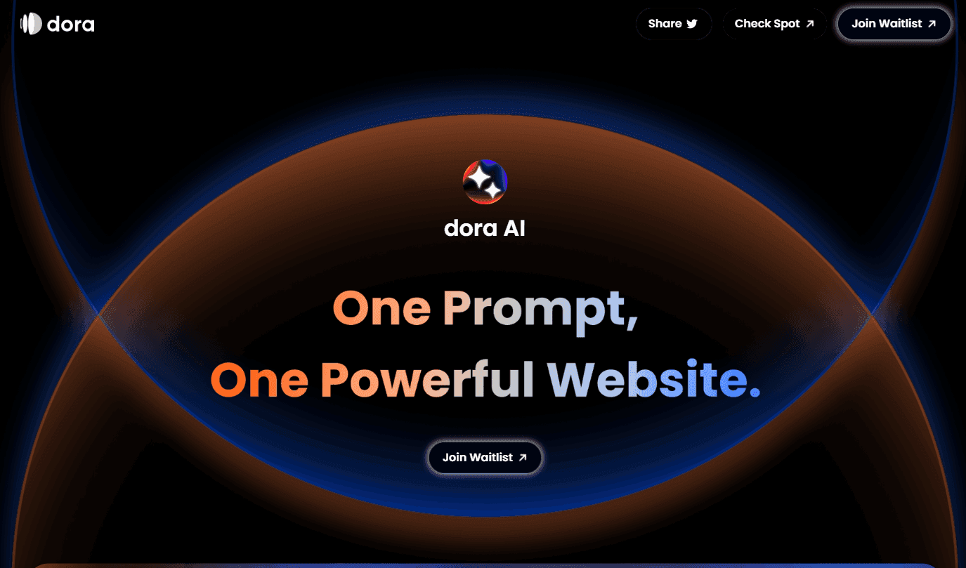 Dora AI's innovative text-to-website interface.