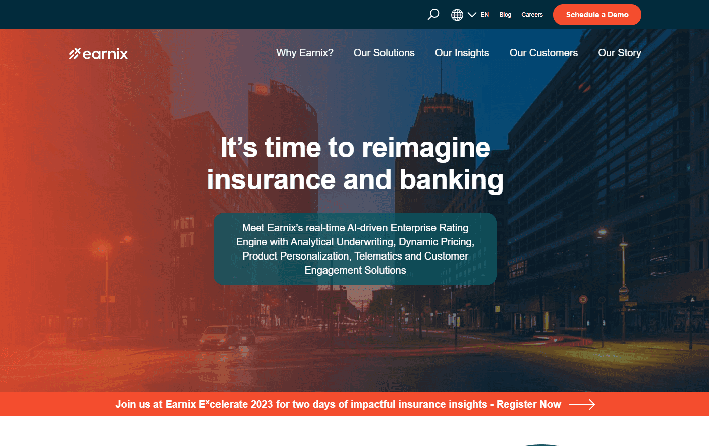Earnix platform showcasing its suite of AI-driven solutions for insurance and banking.