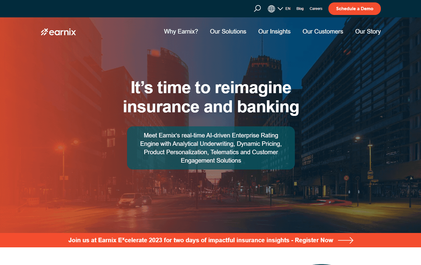 Earnix platform showcasing its suite of AI-driven solutions for insurance and banking.