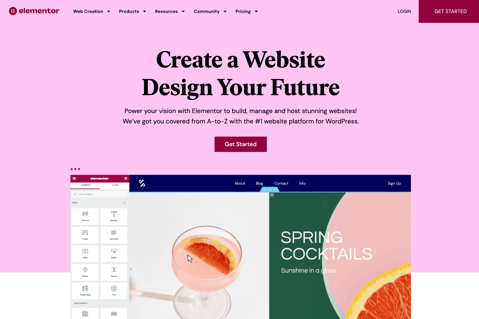 Elementor website builder interface
