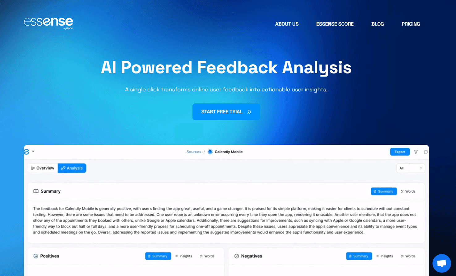 Essense feedback analysis interface