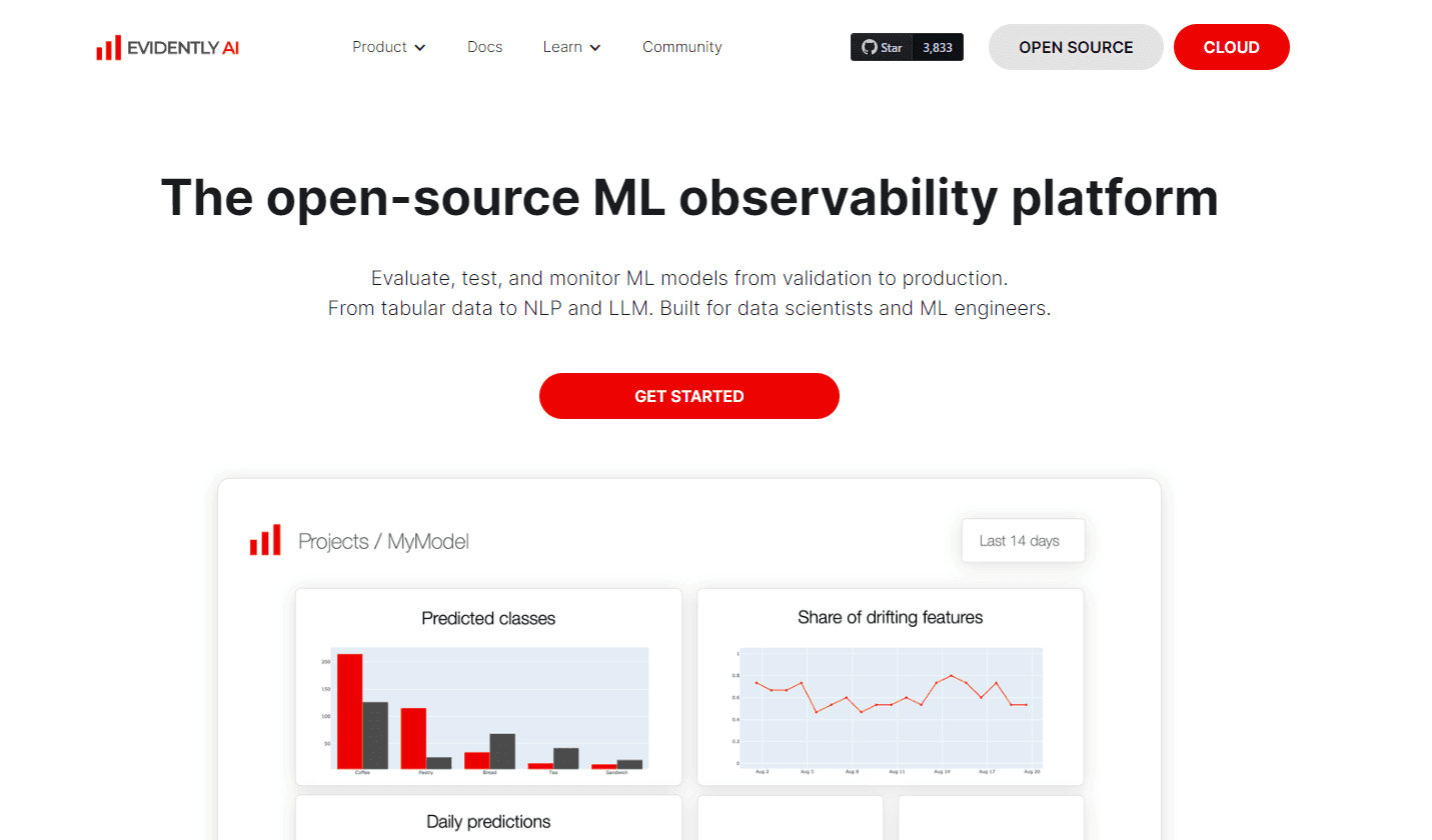 Evidently AI's dashboard showcasing ML monitoring