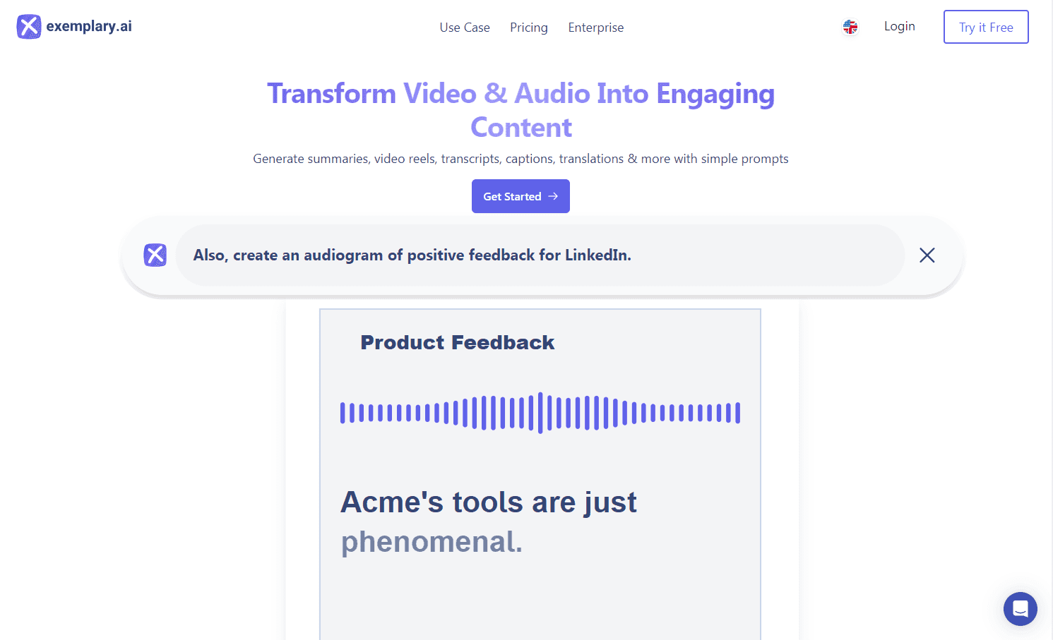 ExemplaryAI transcription platform interface.