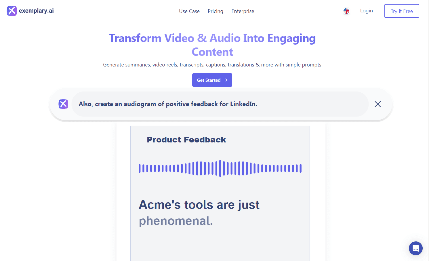 ExemplaryAI transcription platform interface.