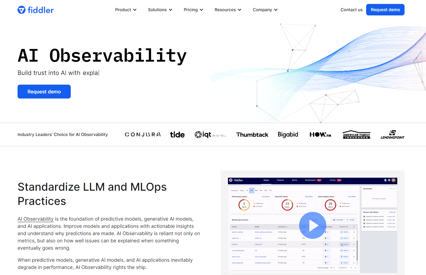 Fiddler AI's dashboard showcasing AI observability tools